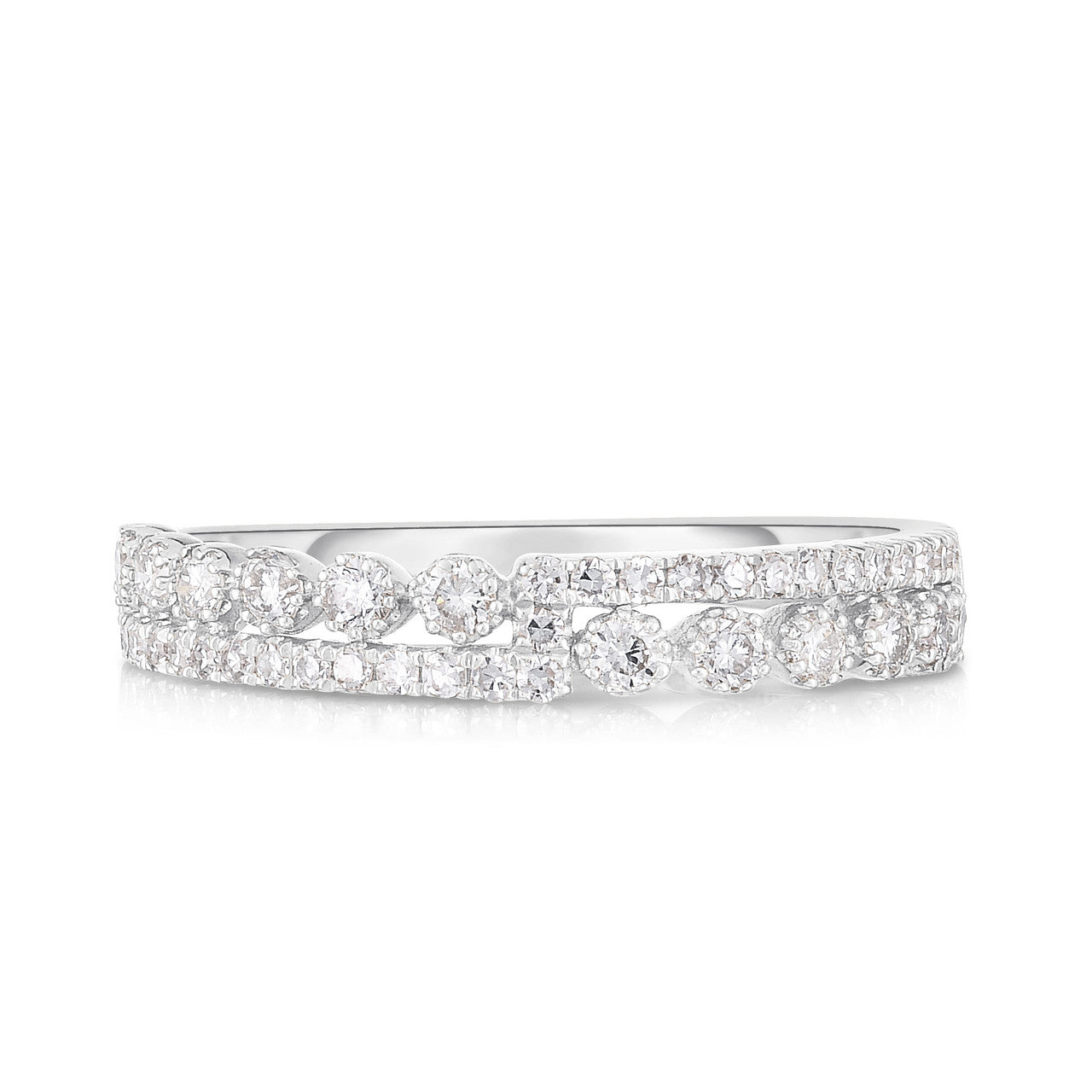 Half Half Stackable Diamond Ring, 14K White Gold- URBAETIS Fine Jewelry