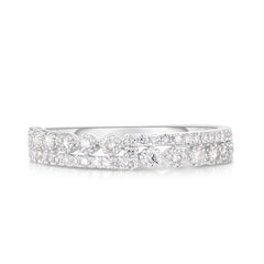 Half Half Stackable Diamond Ring, 14K White Gold- URBAETIS Fine Jewelry