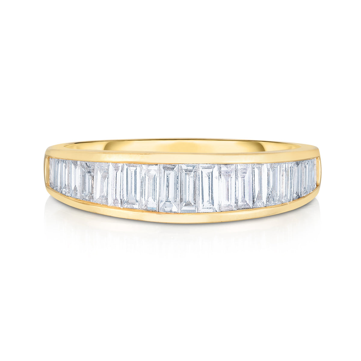 Channel Set Graduated Baguette Diamond Ring, 14k yellow gold, 0.92 carats - URBAETIS Fine Jewelry