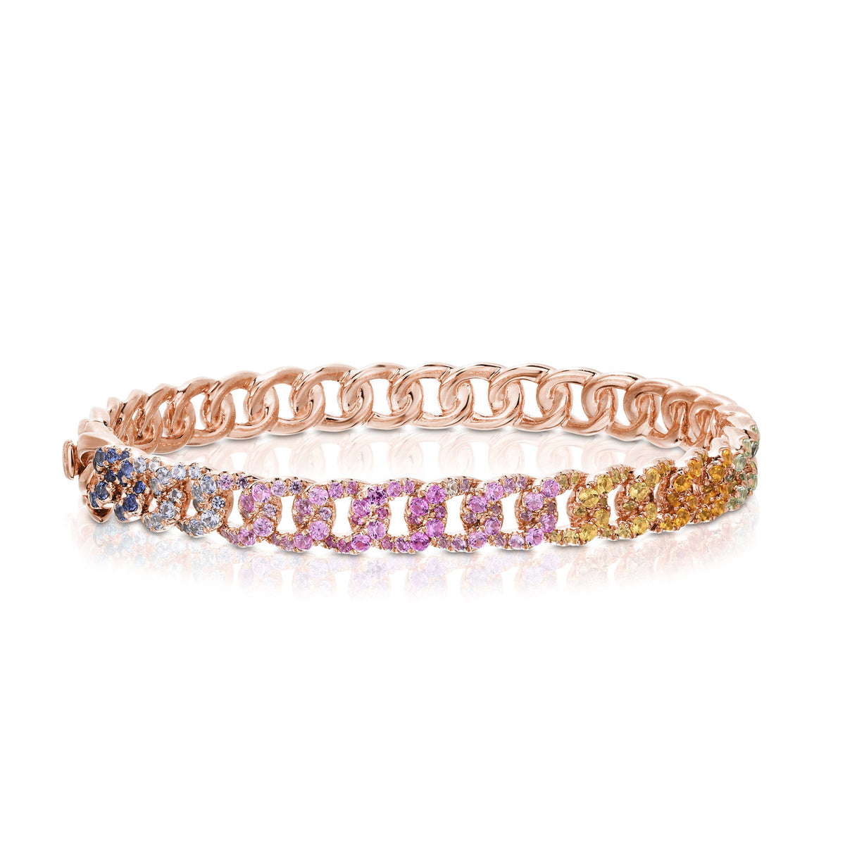 14k rose gold Rainbow Sapphire Curb Chain Bangle