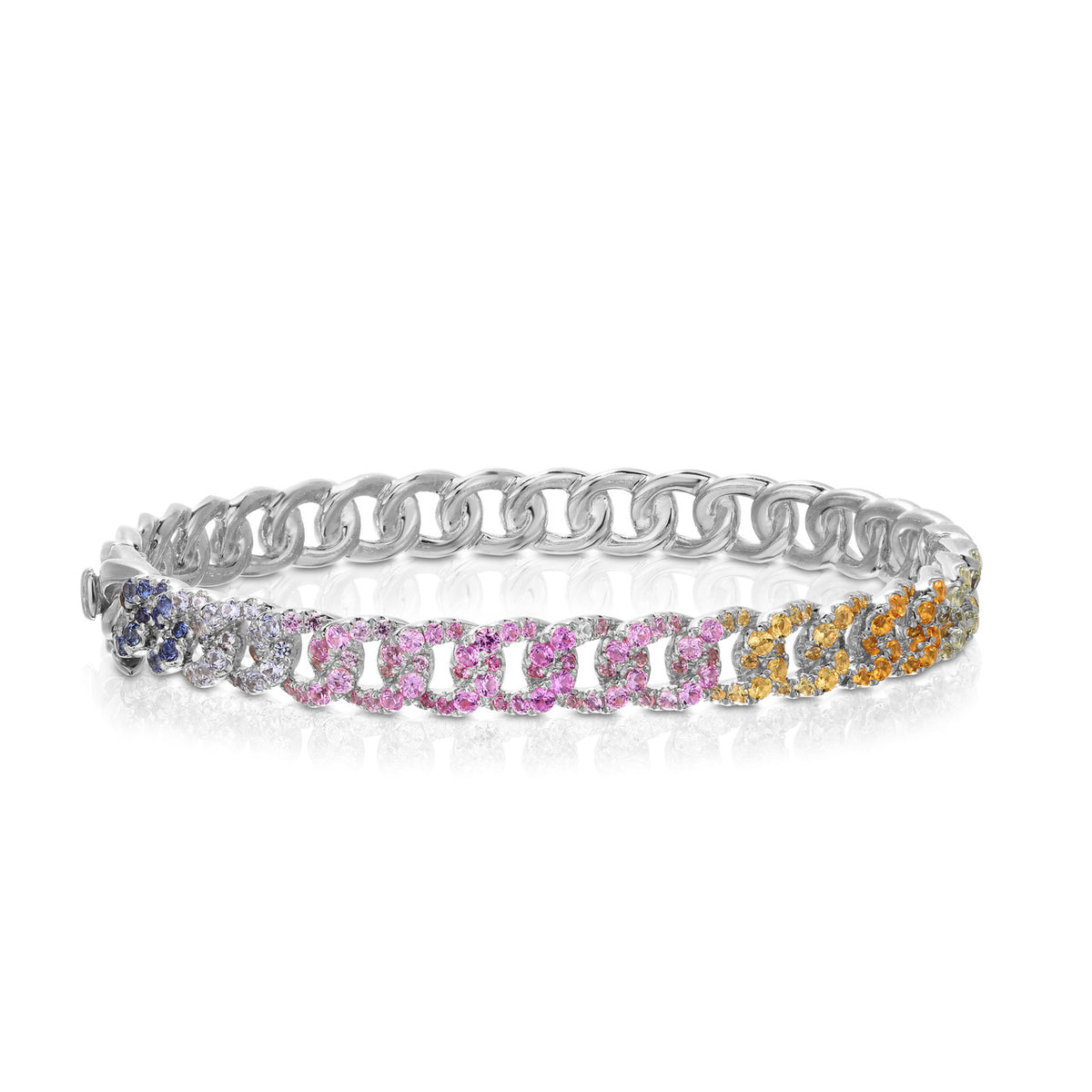 14k white gold Rainbow Sapphire Curb Chain Bangle