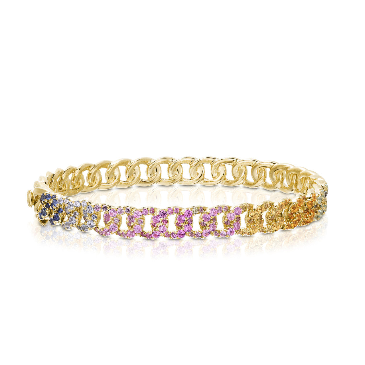Rainbow Sapphire Curb Link Bangle, 14k yellow gold - URBAETIS Fine Jewelry