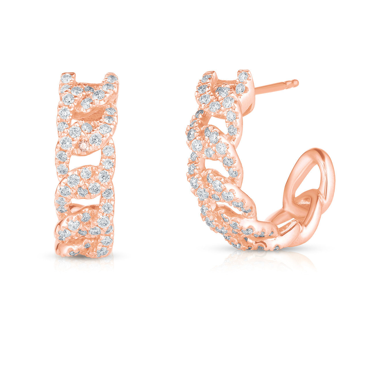 Diamond Curb Chain Hoops, 14k rose gold - URBAETIS Fine Jewelry