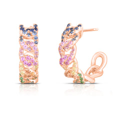 Rainbow Sapphire Curb Chain Hoops, 14k rose gold - URBAETIS Fine Jewelry