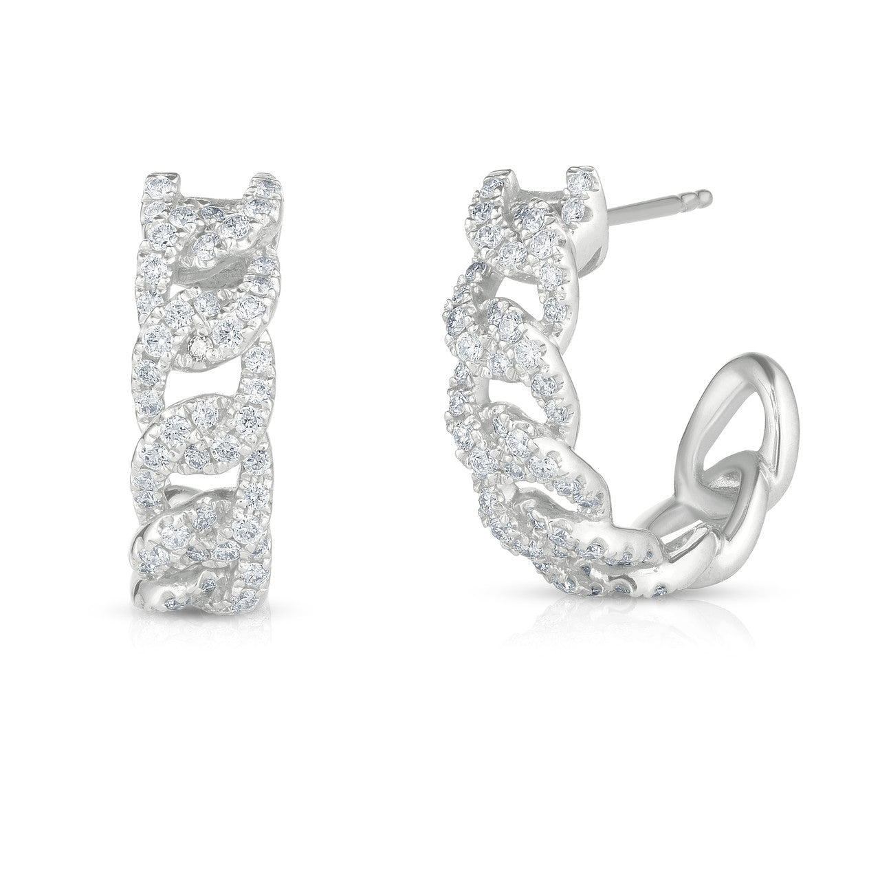 Diamond Curb Chain Hoops, 14k white gold - URBAETIS Fine Jewelry
