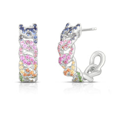 Rainbow Sapphire Curb Chain Hoops, 14k white gold - URBAETIS Fine Jewelry