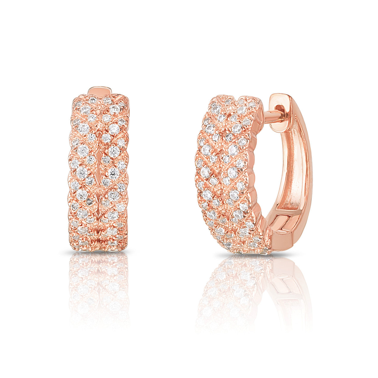 Diamond Braided Huggies, 14k rose gold, 0.34 carats - URBAETIS Fine Jewelry