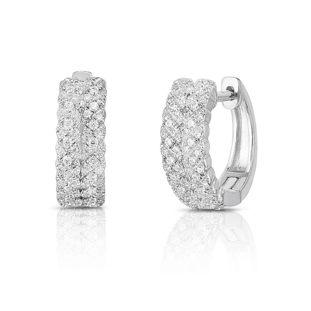 Diamond Braided Huggies, 14k white gold, 0.34 carats - URBAETIS Fine Jewelry