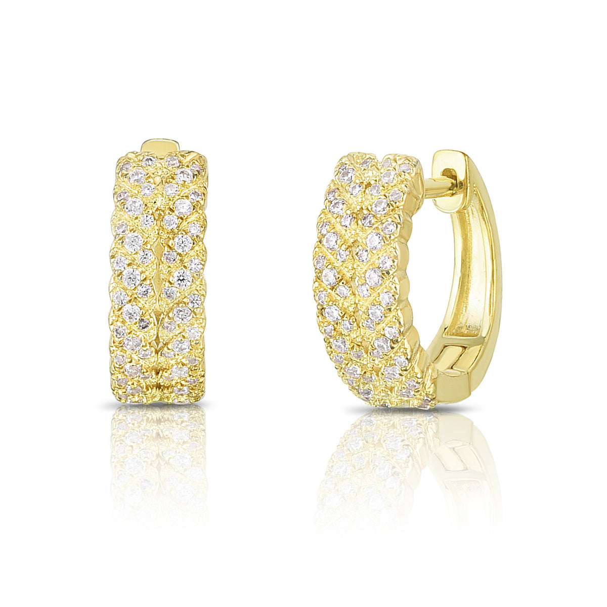 Diamond Braided Huggies, 14k yellow gold, 0.34 carats - URBAETIS Fine Jewelry