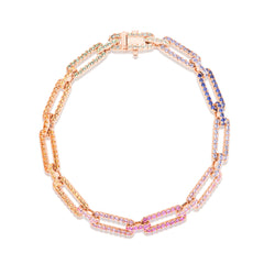 Rainbow Sapphire Long Link Bracelet, 14k rose gold- URBAETIS Fine Jewelry