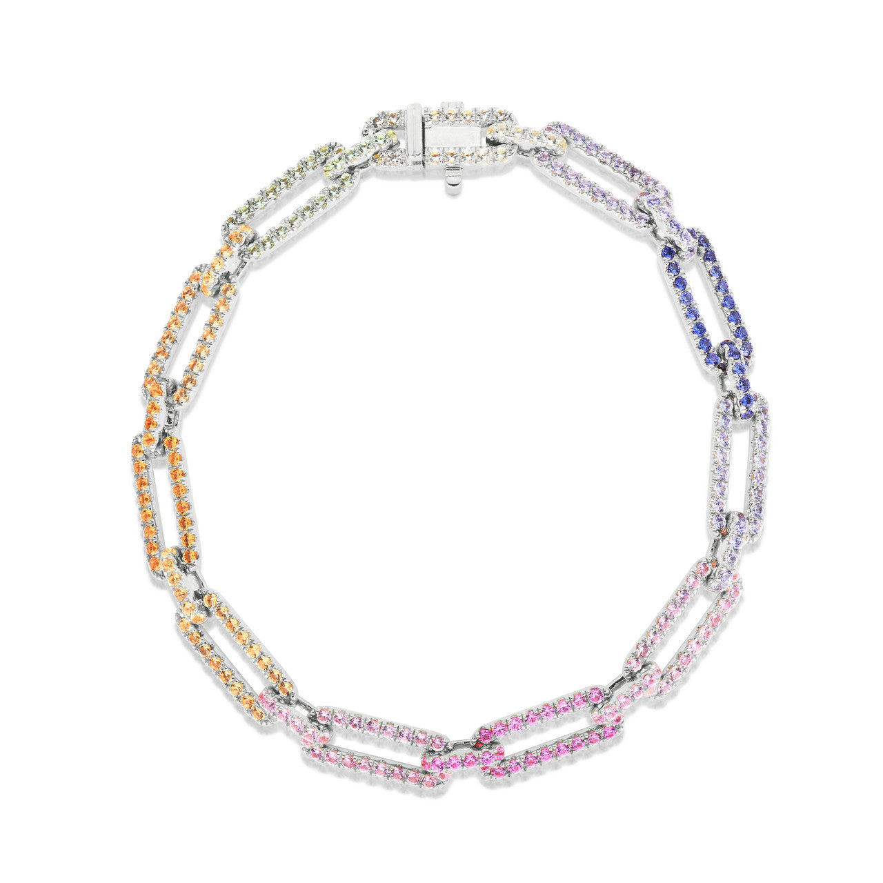 Rainbow Sapphire Long Link Bracelet, 14k white gold- URBAETIS Fine Jewelry
