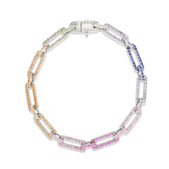 Rainbow Sapphire Long Link Bracelet, 14k white gold- URBAETIS Fine Jewelry