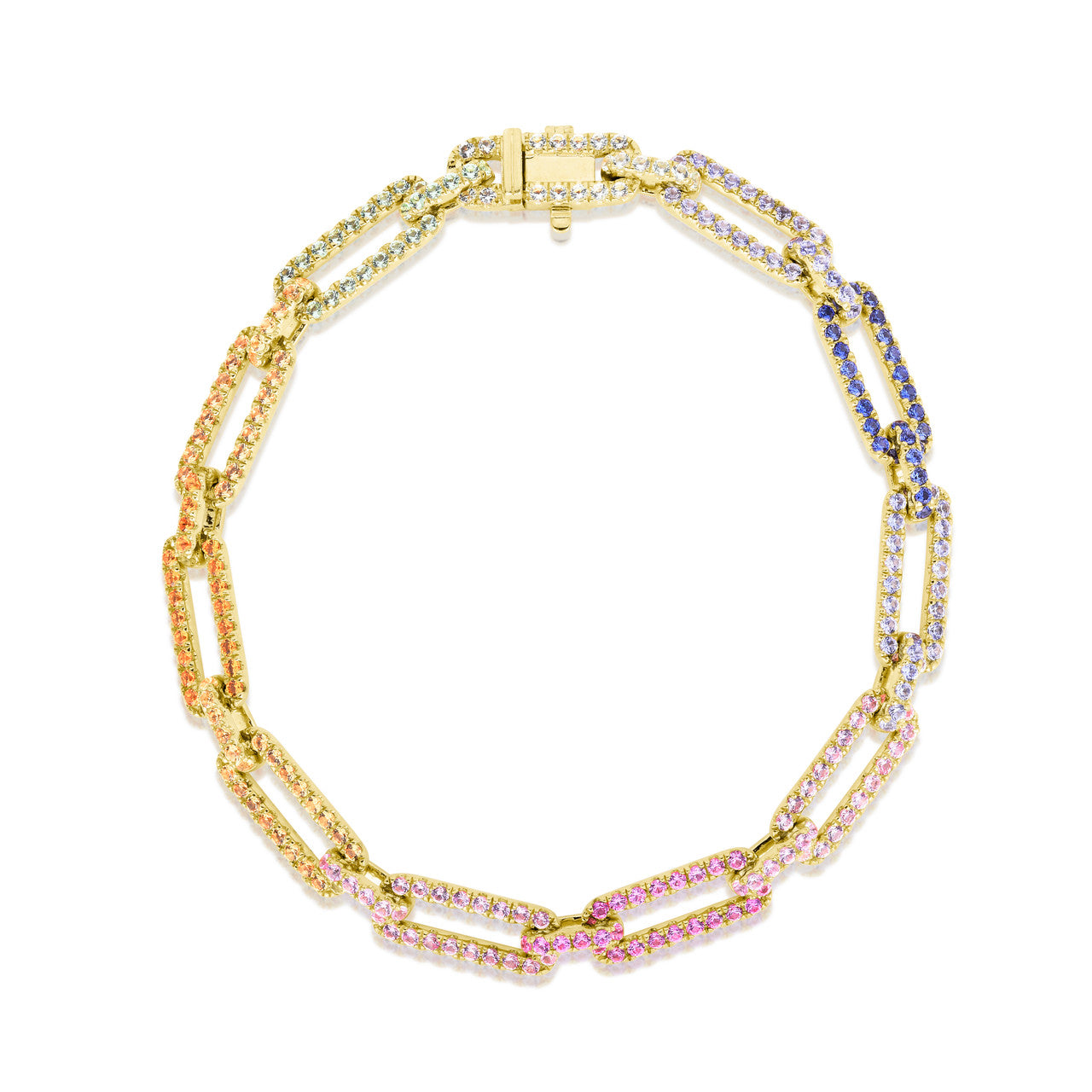 Rainbow Sapphire Long Link Bracelet, 14k yellow gold- URBAETIS Fine Jewelry
