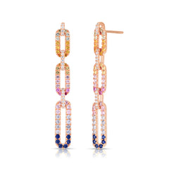 Rainbow Sapphire Long Link Earrings