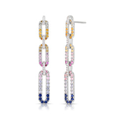 Rainbow Sapphire Long Link Earrings