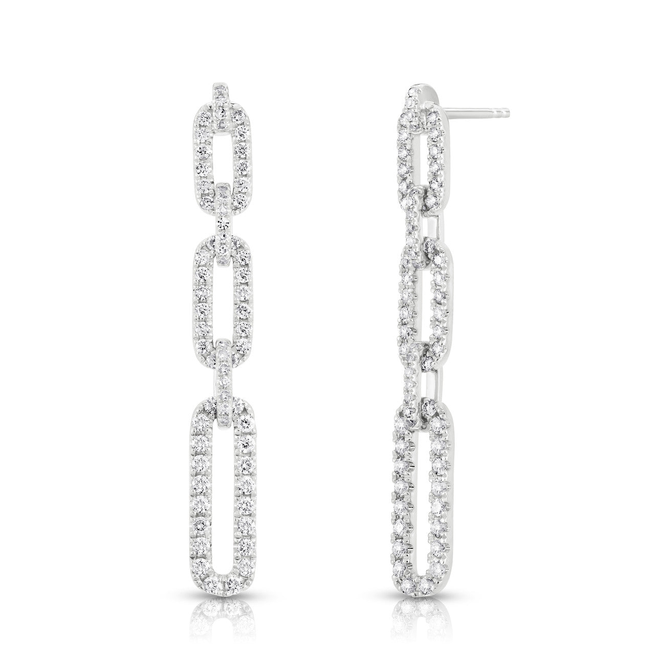 Diamond Link Link Earrings, 14k white gold, 1.1 carats - URBAETIS Fine Jewelry