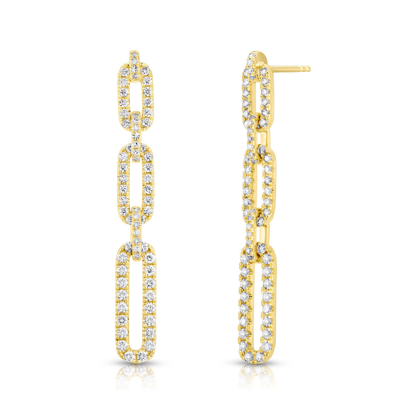Diamond Link Link Earrings, 14k yellow gold, 1.1 carats - URBAETIS Fine Jewelry