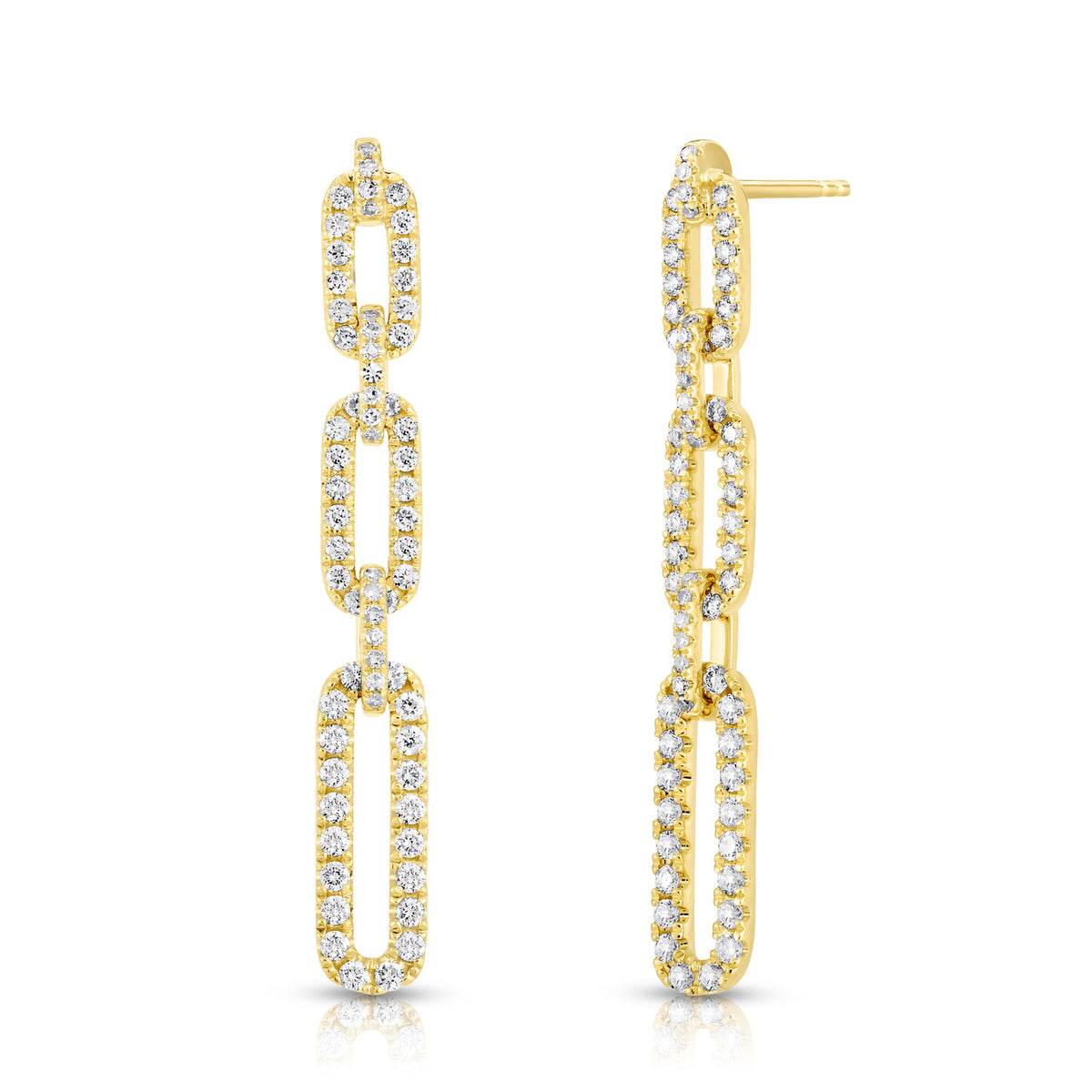 Diamond Link Link Earrings, 14k yellow gold, 1.1 carats - URBAETIS Fine Jewelry