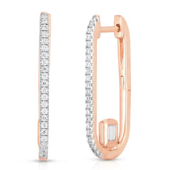 Long Link Earrings with Baguette Diamonds, 14k rose gold, 0.32 carats - URBAETIS Fine Jewelry
