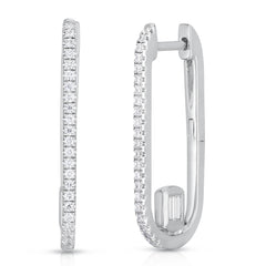 Long Link Earrings with Baguette Diamonds, 14k white gold, 0.32 carats - URBAETIS Fine Jewelry