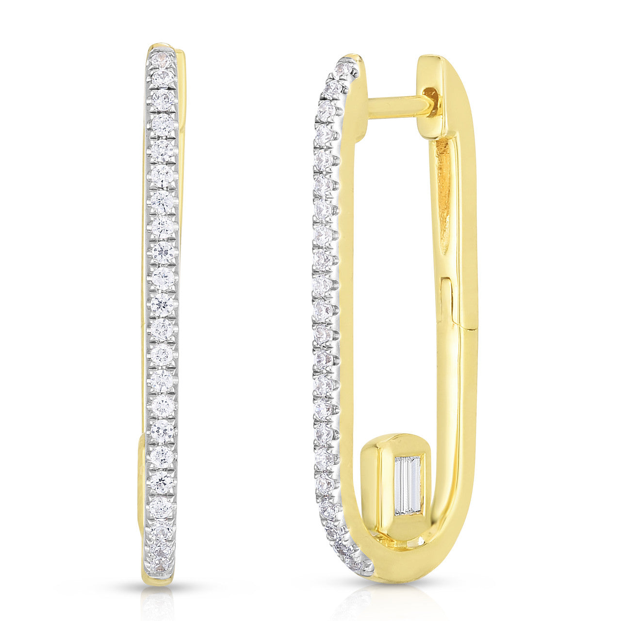 Long Link Earrings with Baguette Diamonds, 14k yellow gold, 0.32 carats - URBAETIS Fine Jewelry