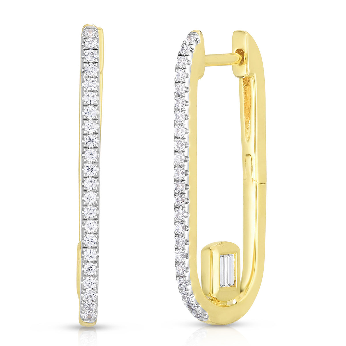 Long Link Earrings with Baguette Diamonds, 14k yellow gold, 0.32 carats - URBAETIS Fine Jewelry