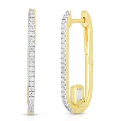 Long Link Earrings with Baguette Diamonds, 14k yellow gold, 0.32 carats - URBAETIS Fine Jewelry