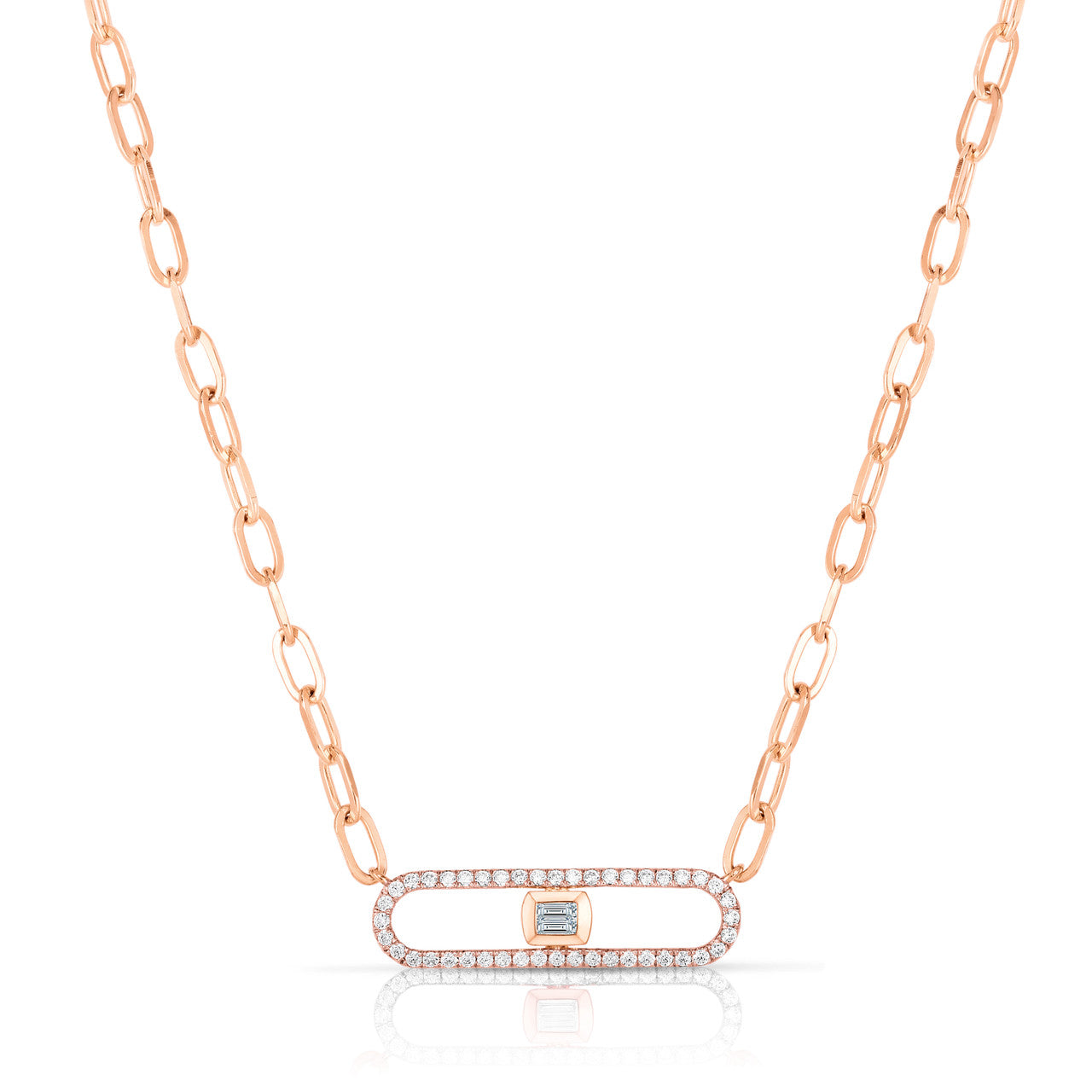 Long Link Necklace with Baguette Diamonds, 14k rose gold,  0.31 carats - URBAETIS Fine Jewelry