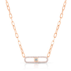 Long Link Necklace with Baguette Diamonds, 14k rose gold,  0.31 carats - URBAETIS Fine Jewelry