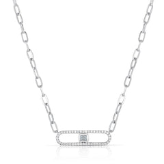 Long Link Necklace with Baguette Diamonds, 14k white gold,  0.31 carats - URBAETIS Fine Jewelry
