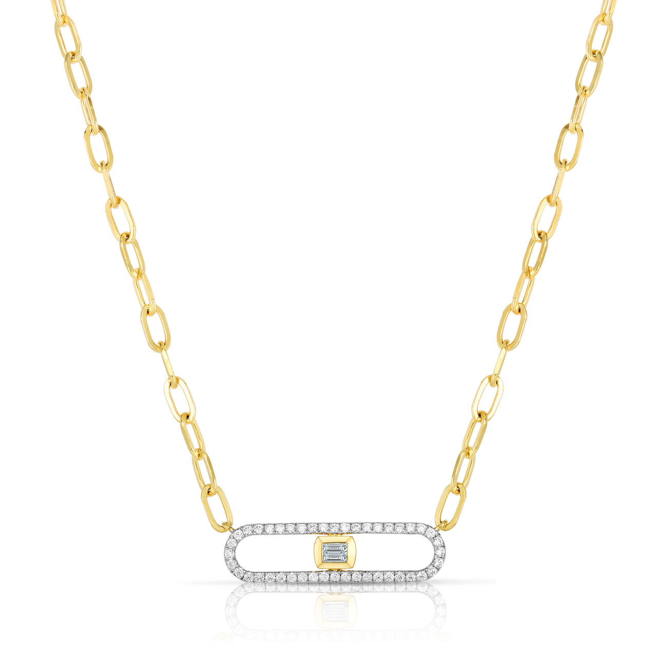 Long Link Necklace with Baguette Diamonds, 14k yellow gold,  0.31 carats - URBAETIS Fine Jewelry
