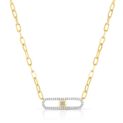 Long Link Necklace with Baguette Diamonds, 14k yellow gold,  0.31 carats - URBAETIS Fine Jewelry