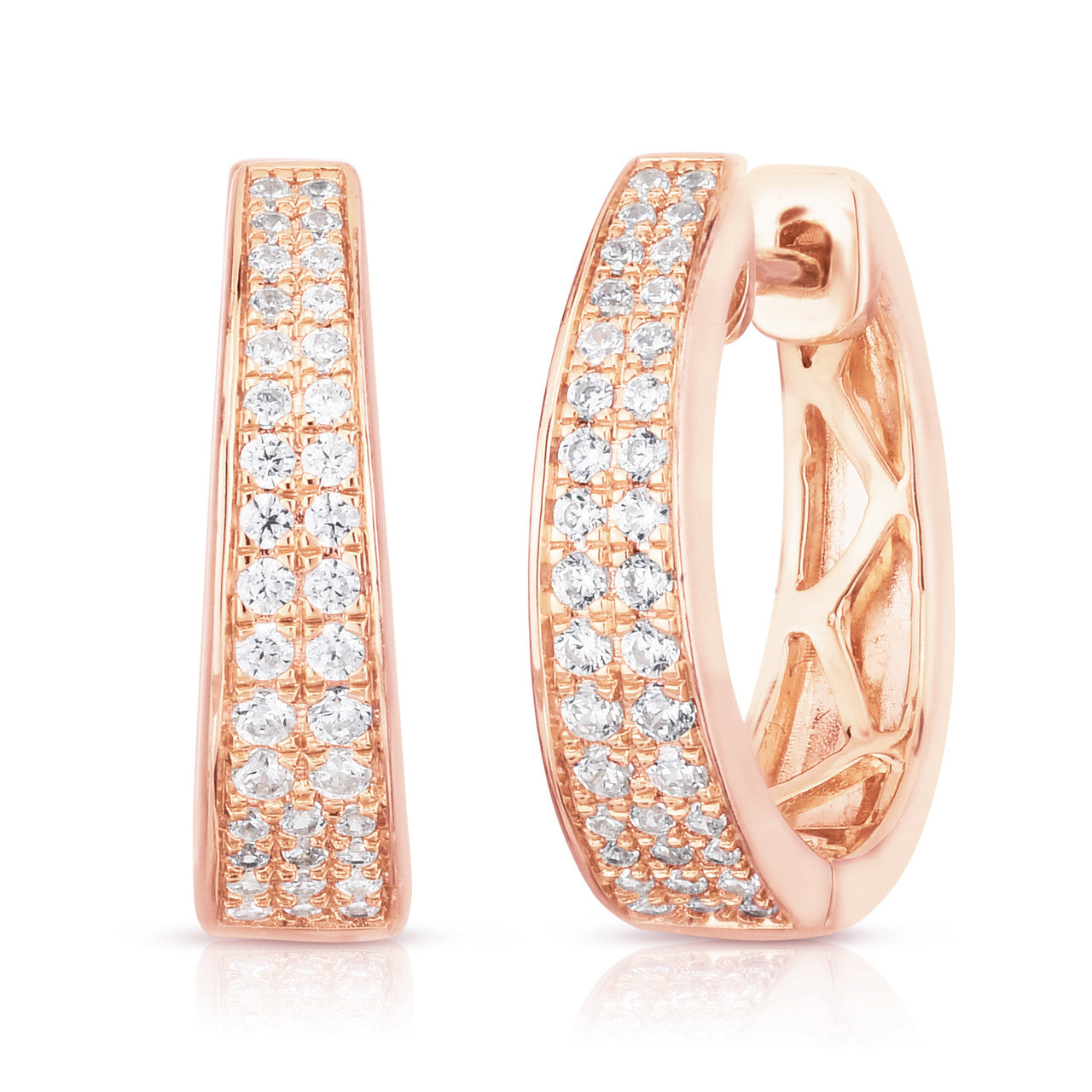 Tapered Pave Diamond Huggies, 14k rose gold, 0.32 carats - URBAETIS Fine Jewelry