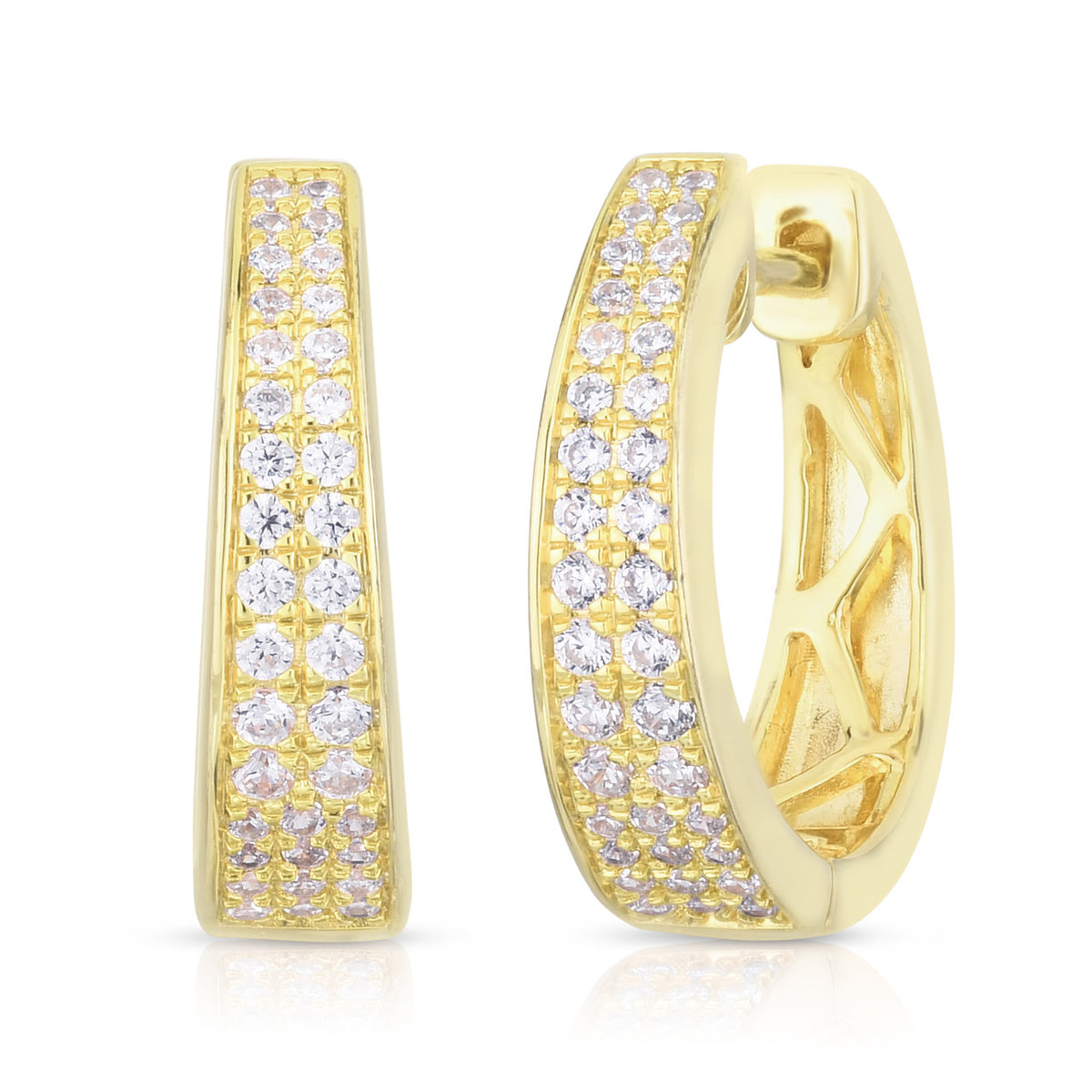 Tapered Pave Diamond Huggies, 14k yellow gold, 0.32 carats - URBAETIS Fine Jewelry