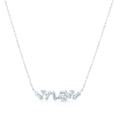 Baguette and Round Diamond Bar Necklace, 14k white gold, 9 diamonds, 0.19 carats - URBAETIS Fine Jewelry