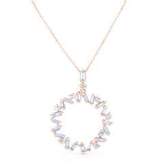 Baguette and Round Diamond Circle Pendant, 14k rose gold, 27 diamonds totaling 0.56 carats - URBAETIS Fine Jewelry