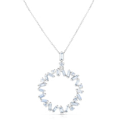 Baguette and Round Diamond Circle Pendant, 14k white gold, 27 diamonds totaling 0.56 carats - URBAETIS Fine Jewelry