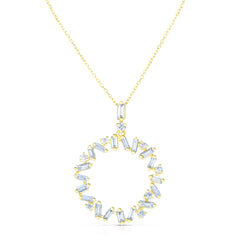 Baguette and Round Diamond Circle Pendant, 14k yellow  gold, 27 diamonds totaling 0.56 carats - URBAETIS Fine Jewelry
