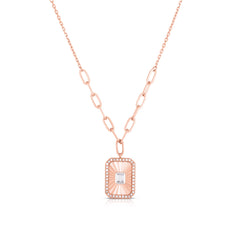 Fluted Baguette and Pave Diamond Pendant, 14k rose gold, 0.2 carats - URBAETIS Fine Jewelry