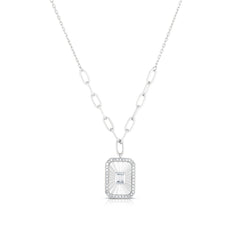 Fluted Baguette and Pave Diamond Pendant, 14k white gold, 0.2 carats - URBAETIS Fine Jewelry