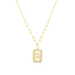 Fluted Baguette and Pave Diamond Pendant, 14k yellow gold, 0.2 carats - URBAETIS Fine Jewelry