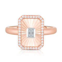 Fluted Baguette and Pave Diamond Ring, 14k rose gold, 0.2 carats - URBAETIS Fine Jewelry