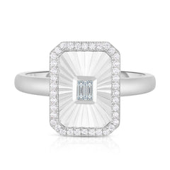 Fluted Baguette and Pave Diamond Ring, 14k white gold, 0.2 carats - URBAETIS Fine Jewelry
