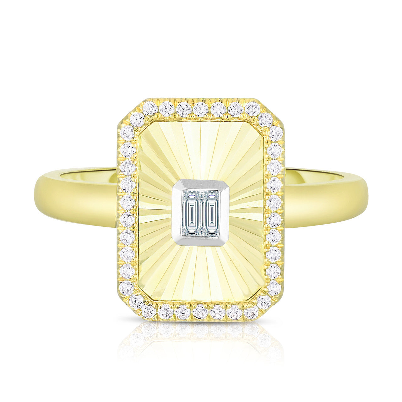 Fluted Baguette and Pave Diamond Ring, 14k yellow gold, 0.2 carats - URBAETIS Fine Jewelry