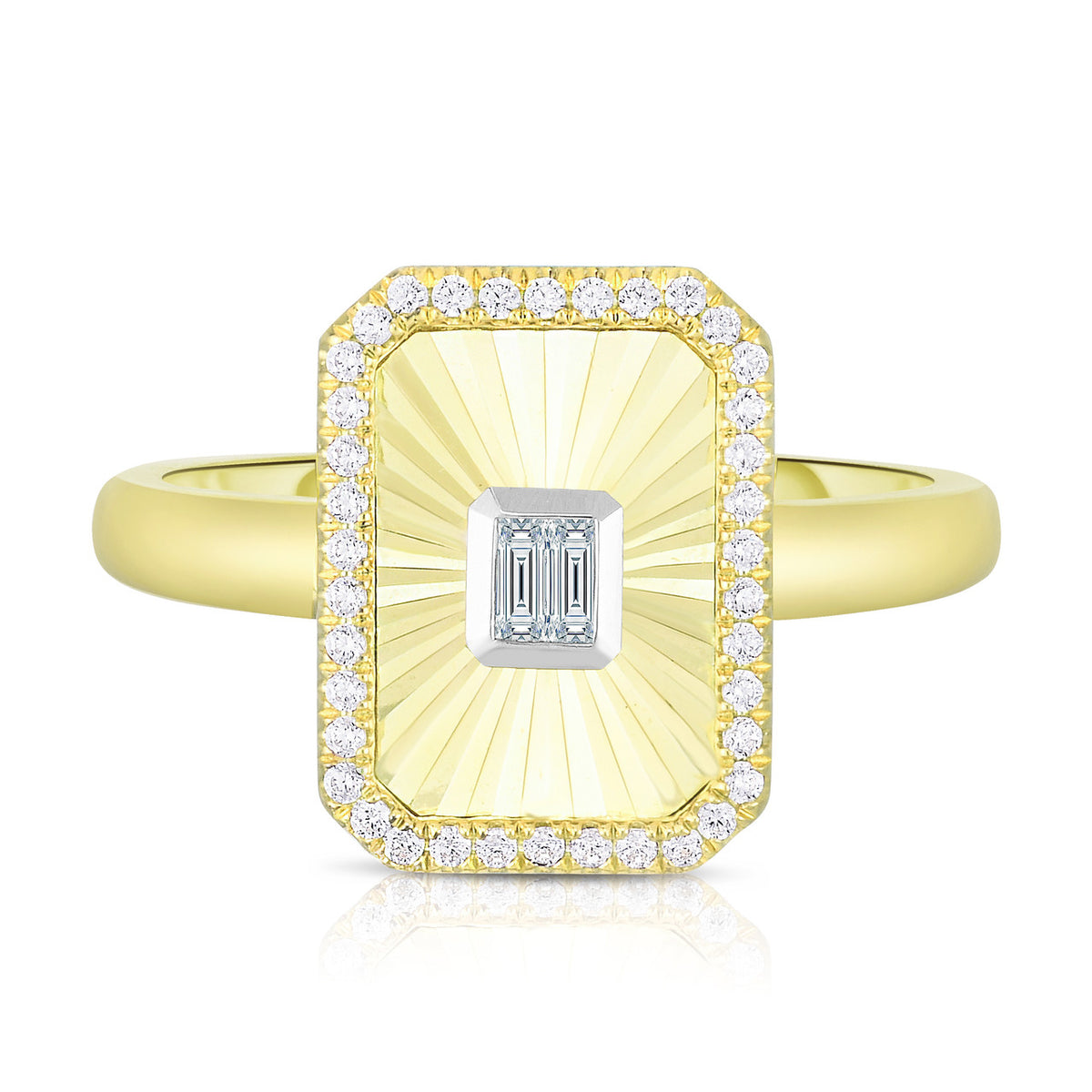 Fluted Baguette and Pave Diamond Ring, 14k yellow gold, 0.2 carats - URBAETIS Fine Jewelry