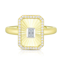 Fluted Baguette and Pave Diamond Ring, 14k yellow gold, 0.2 carats - URBAETIS Fine Jewelry