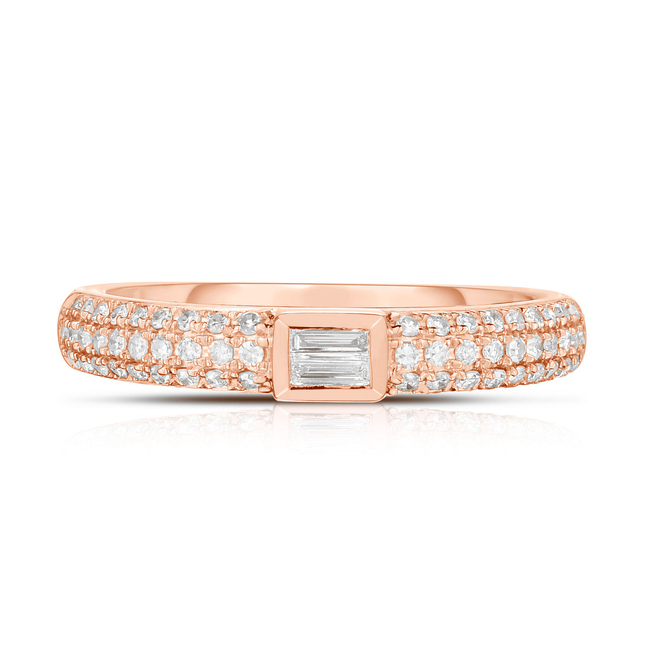 Three Row Pave Band with Baguettes, 14K Rose Gold- URBAETIS Fine Jewelry
