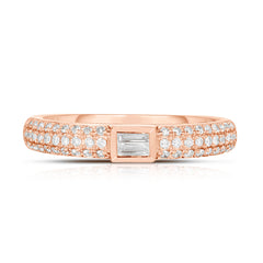 Three Row Pave Band with Baguettes, 14K Rose Gold- URBAETIS Fine Jewelry