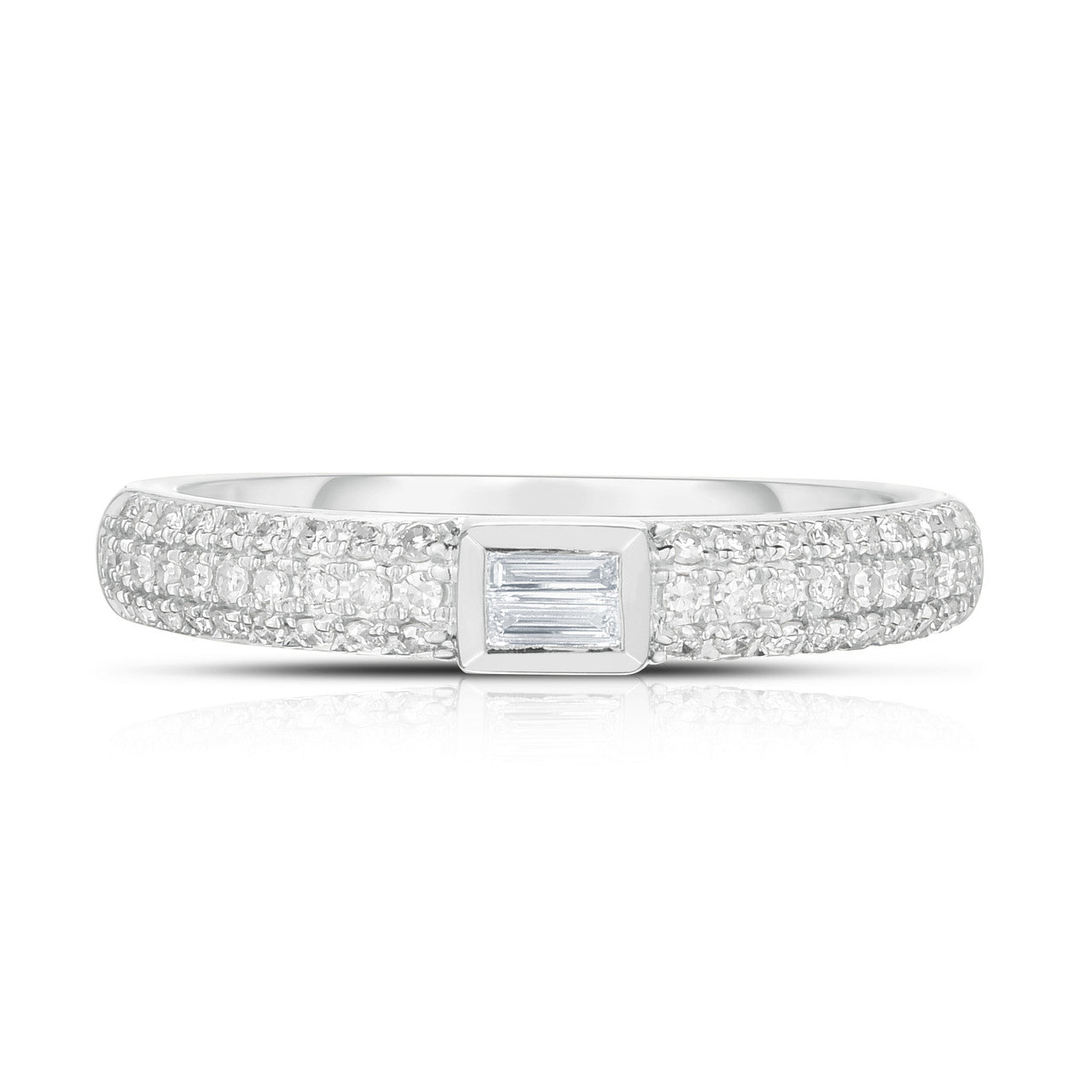Three Row Pave Band with Baguettes, 14K White Gold- URBAETIS Fine Jewelry