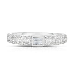 Three Row Pave Band with Baguettes, 14K White Gold- URBAETIS Fine Jewelry